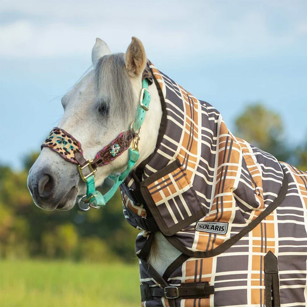 image of Pony Poppins Solaris 1200D Pony Horse Neck Rug - 240 g - Brown & Cream Plaid - XXS
