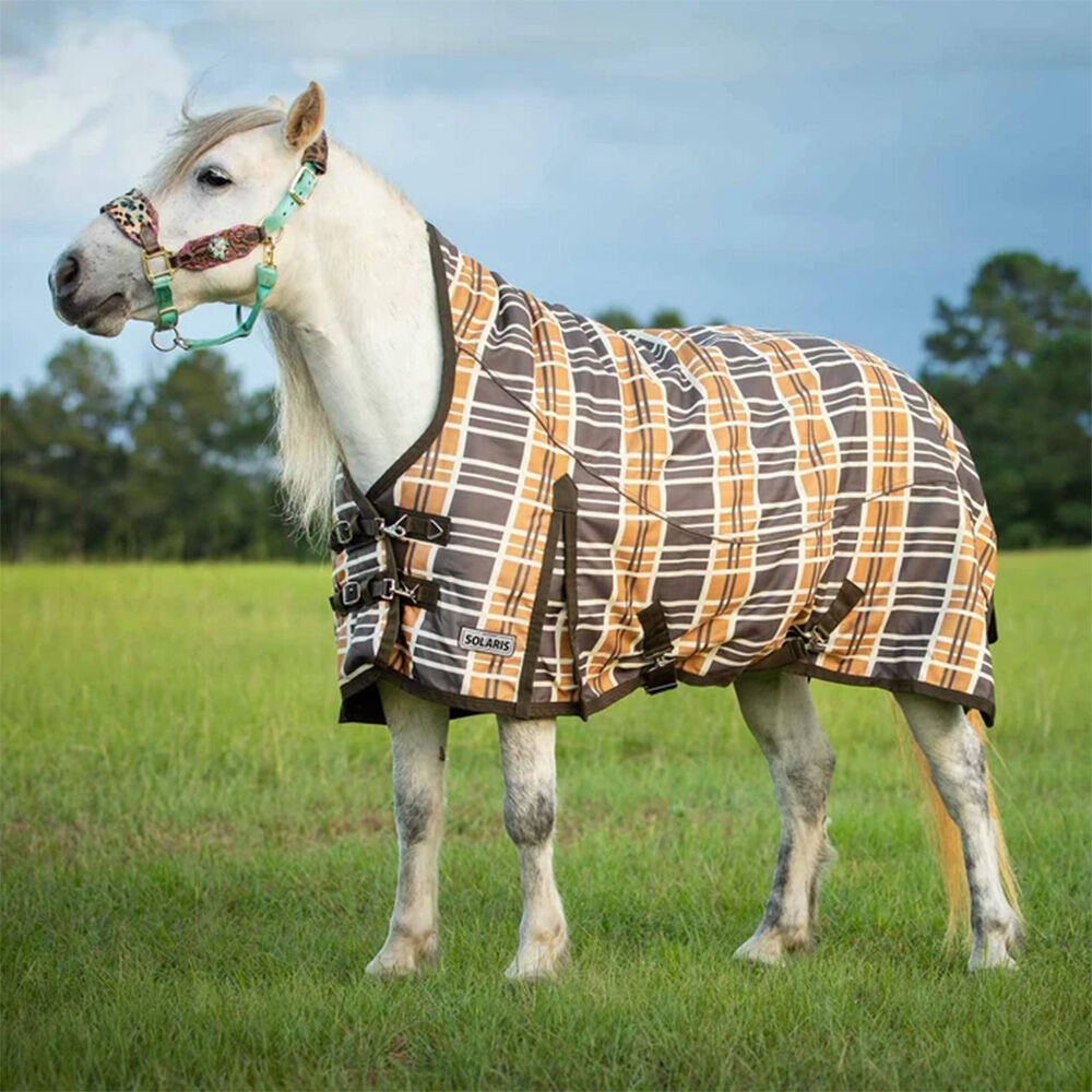 image of Pony Poppins Solaris 1200D Pony Horse Neck Rug - 240 g - Brown & Cream Plaid - XS