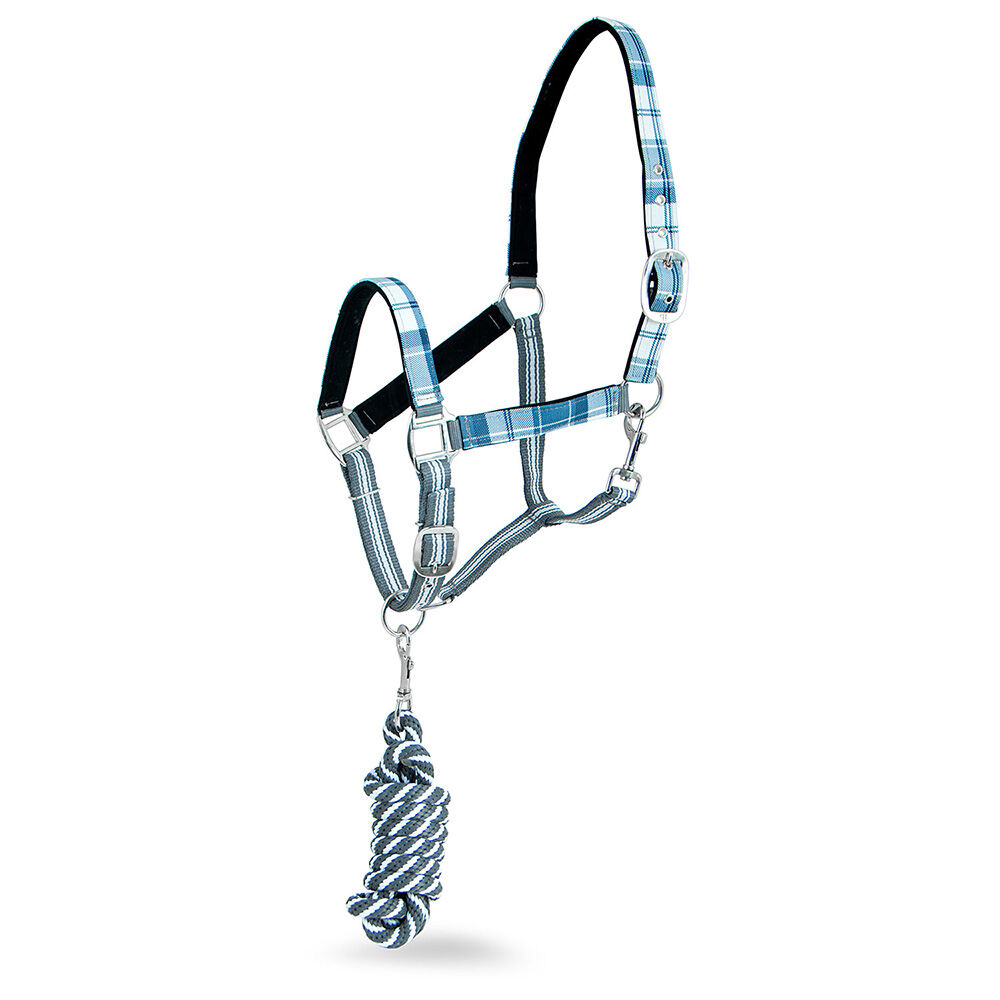 image of Poplar Head Nylon Horse Halter & Lead Matching Set, Waterloo & Cream Plaid, Full