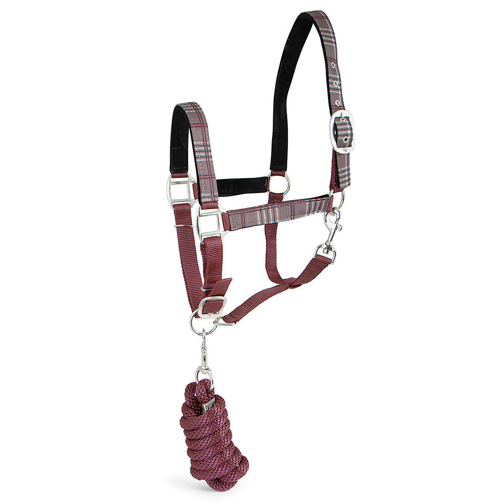image of Poplar Head Nylon Horse Halter & Lead Matching Set, Espresso & Wine Plaid, Full