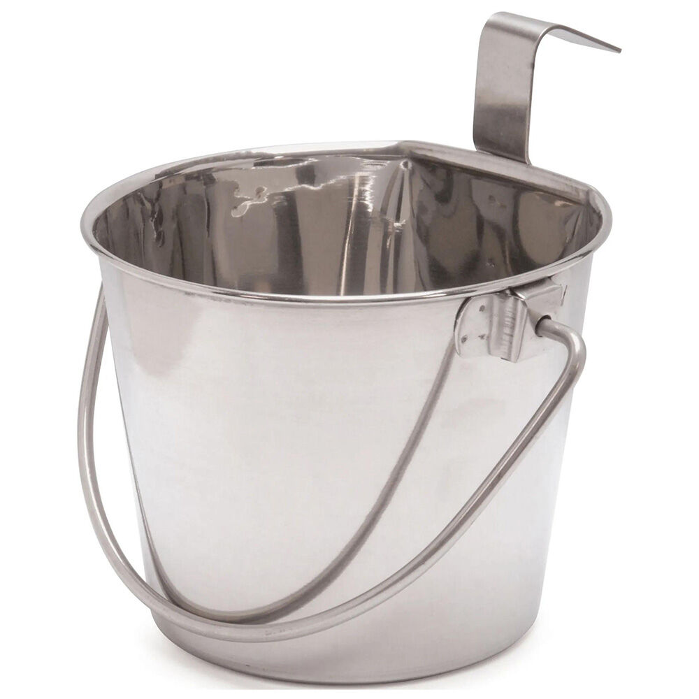 image of Flat Sided Stainless Steel Pail with Hook & Handle, 2 qt, 1 Hook