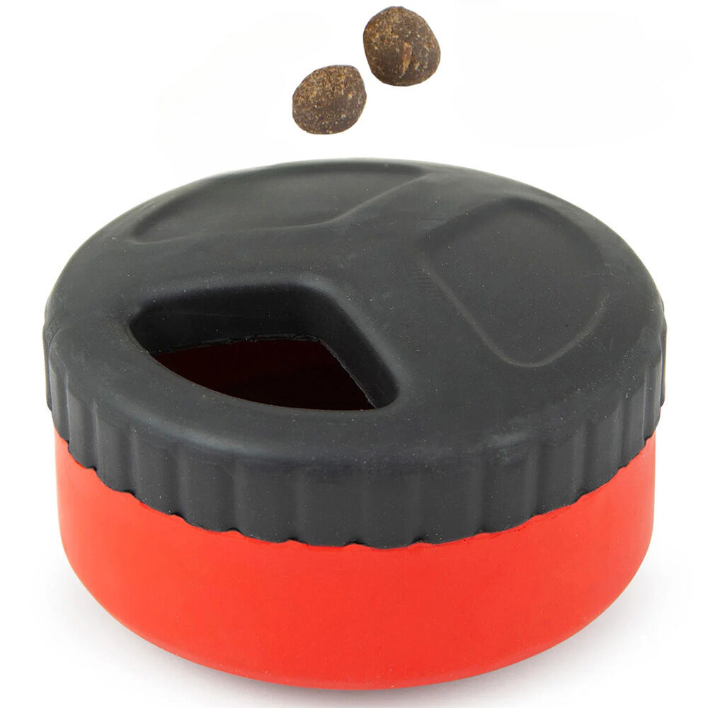 image of Red Hockey Puck Natural Rubber Treat Dispensing Dental Dog Chew Toy, Small