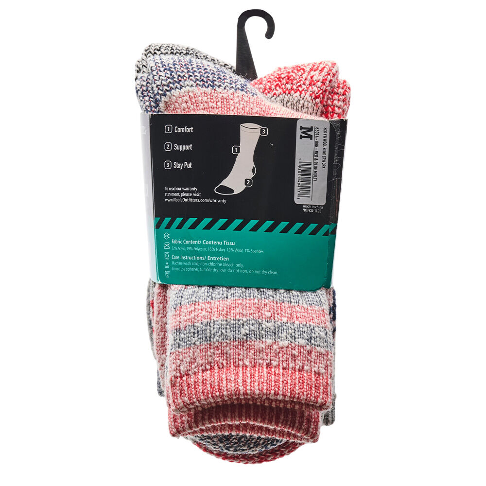 image of Youth Wool Blend Crew Sock, 3 pk, Red & Blue Multi