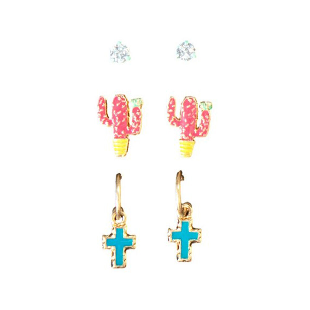 image of Women's Cactus Cross Earrings, 3 pk