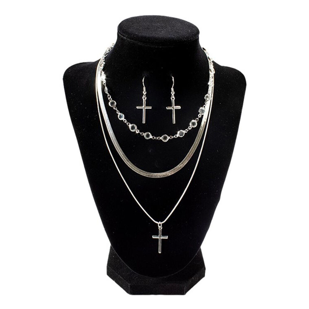 image of Women's Three Chain Cross Jewelry Set