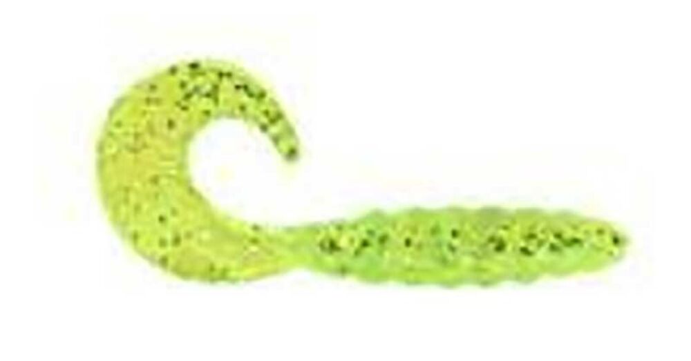 image of Chartreuse/Silver Flake 3 in Curly Tail Grub Fishing Lure, 10 pk