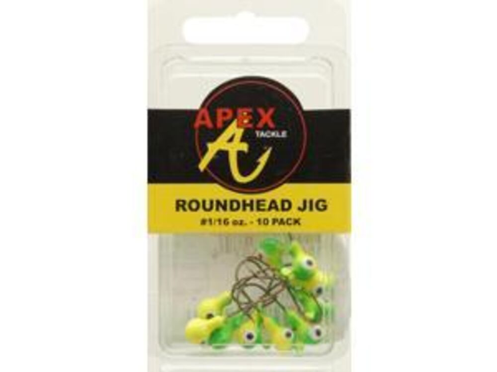 image of Roundhead Jig Fishing Lure, 1/16 oz, Chartreuse/Green, 10 ct