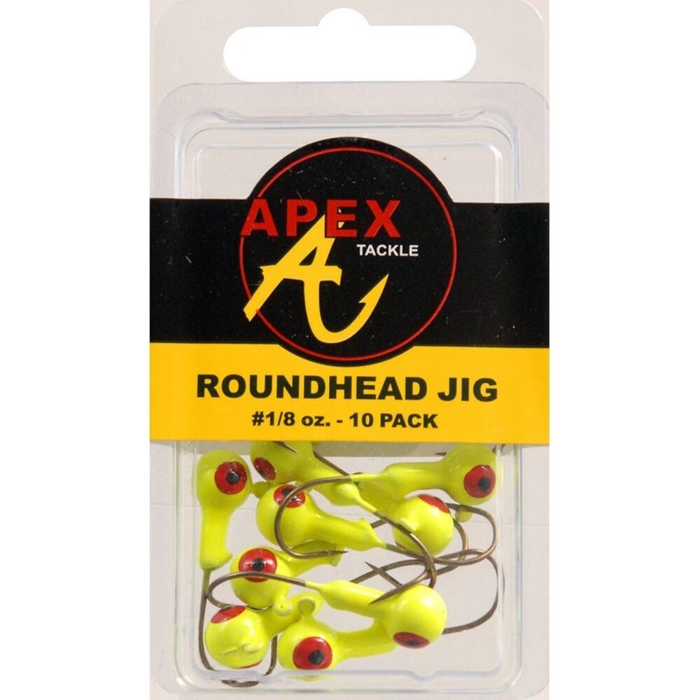 image of Roundhead Jig Fishing Lure, 1/8 oz, Chartreuse, 10 ct