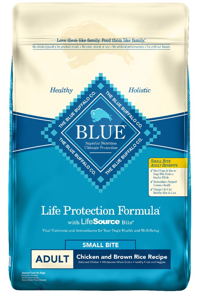 image of BLUE Life Protection Small Bites Adult Chicken and Brown Rice, 15 lbs