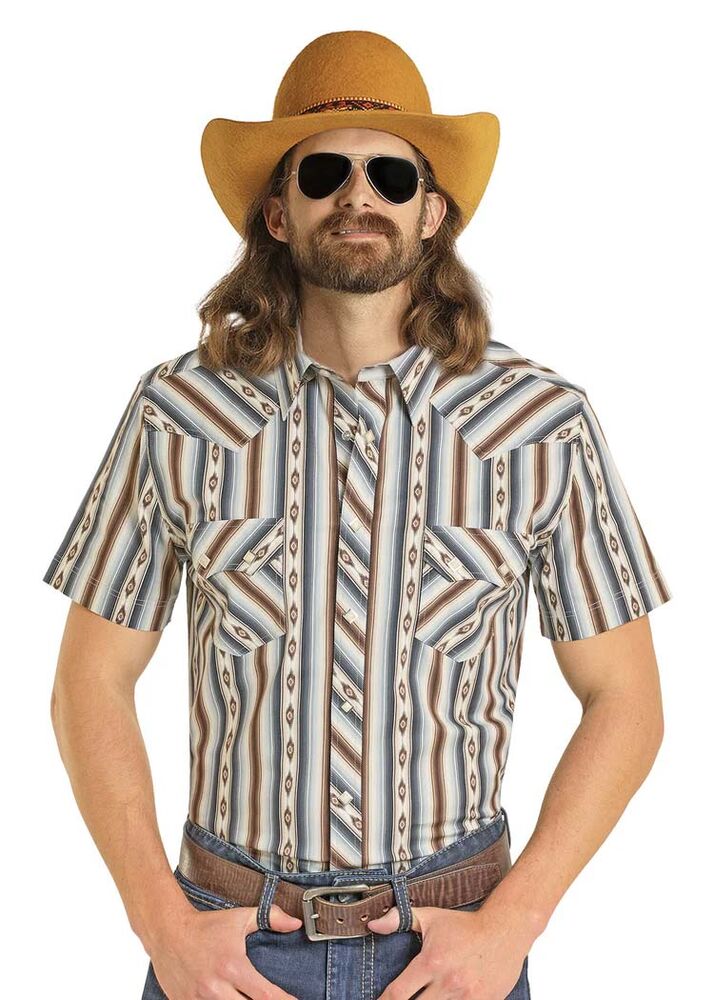 image of Men's Dale Brisby Snap Button Short Sleeve Shirt, Dark Brown