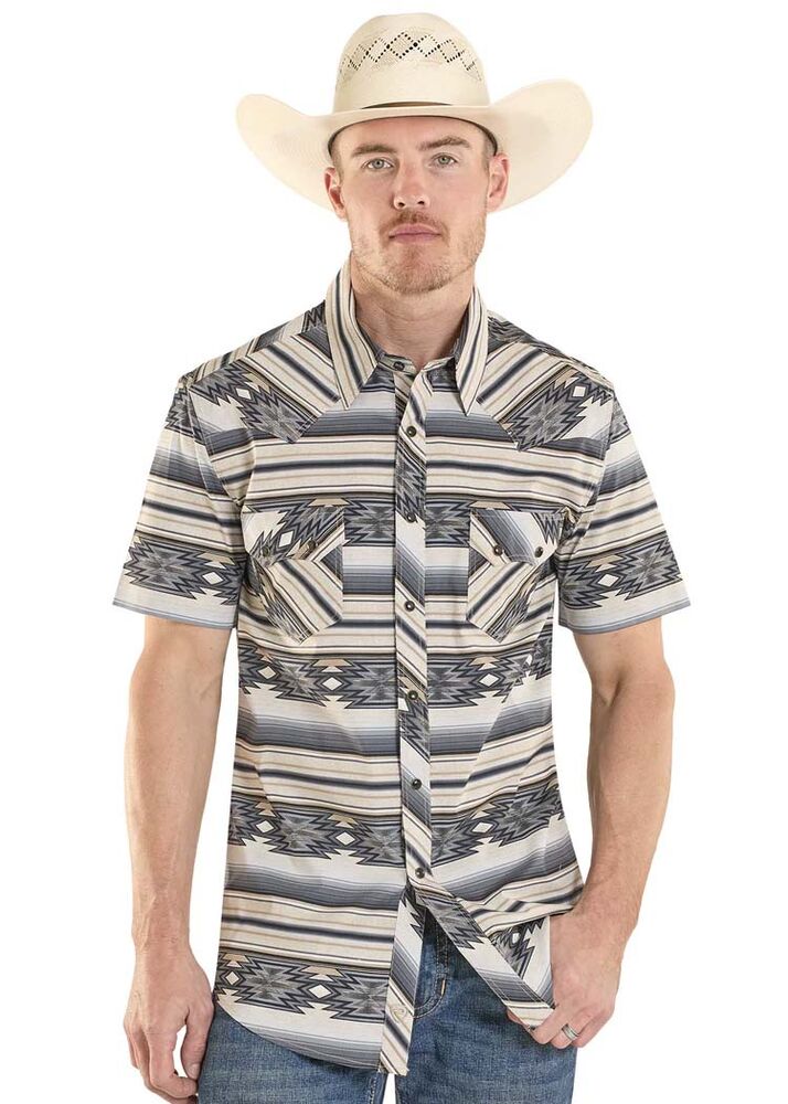 image of Men's Snap Button Short Snap Shirt, Gray