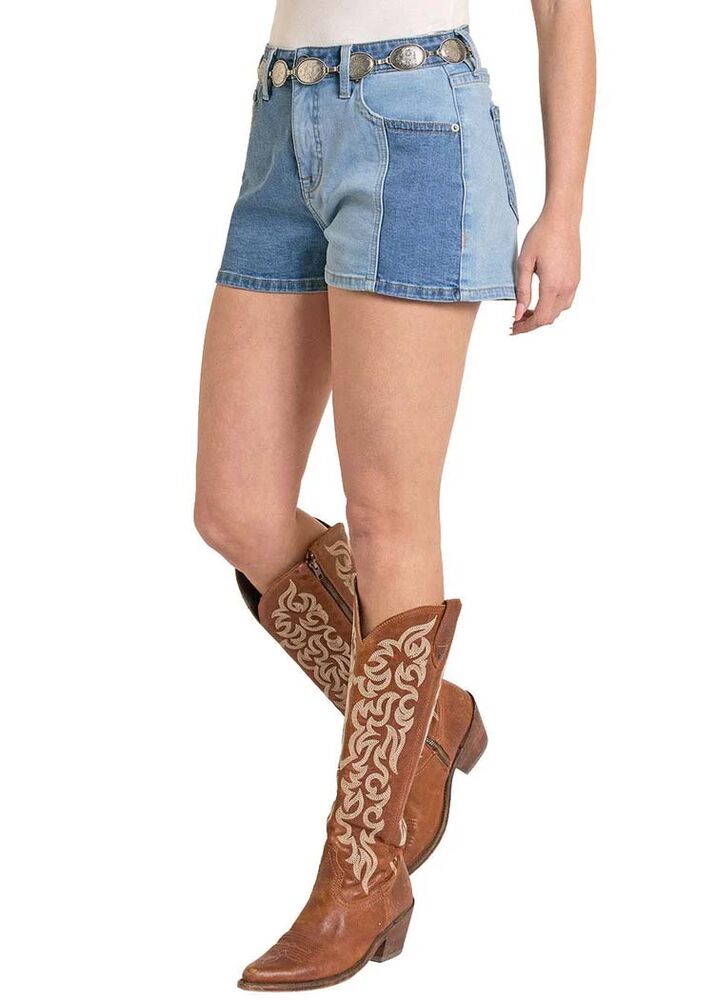 image of Women's Color-Block Denim Short, Medium Wash