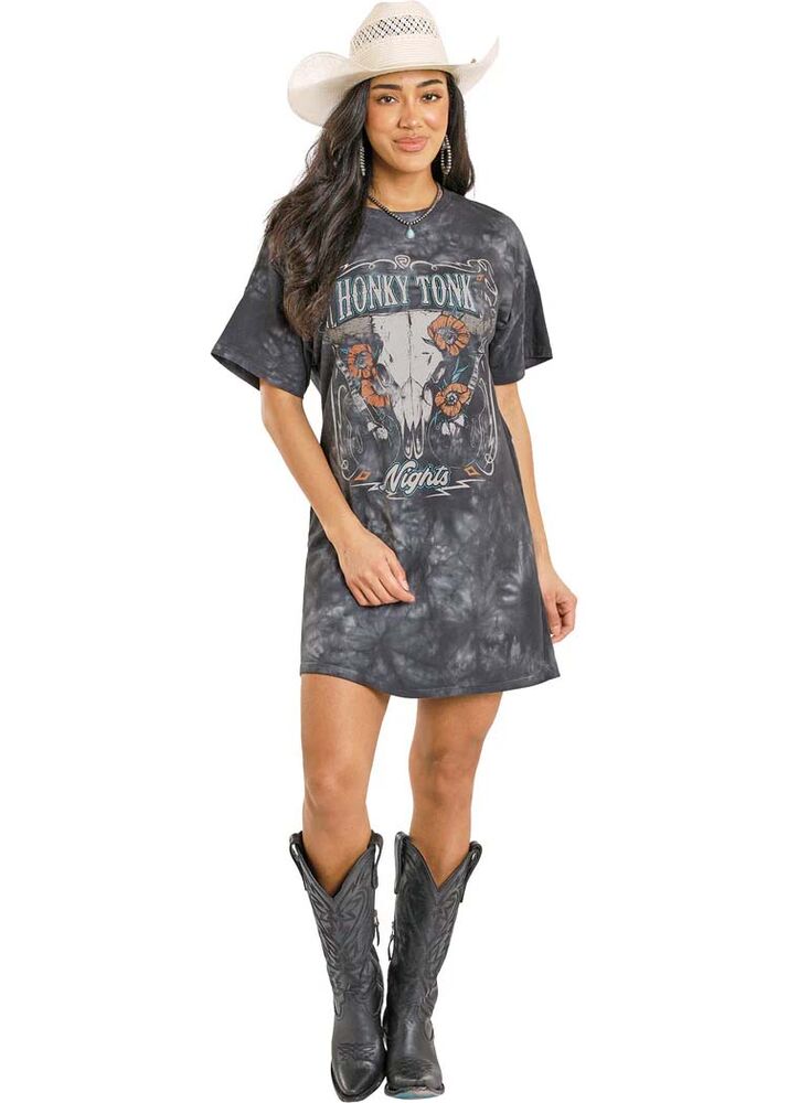 image of Women's Distressed Honky Tonk Graphic T-Shirt Dress, Black