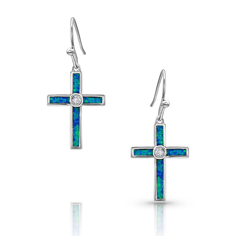 image of River of Lights Opal Cross Earrings