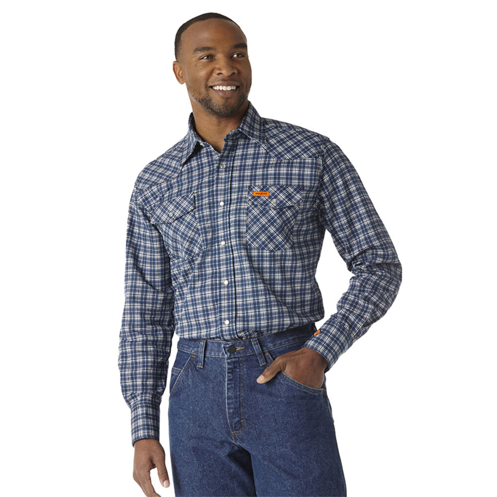 image of Men's FR Western Long Sleeve Snap Button Shirt- Blue and Black