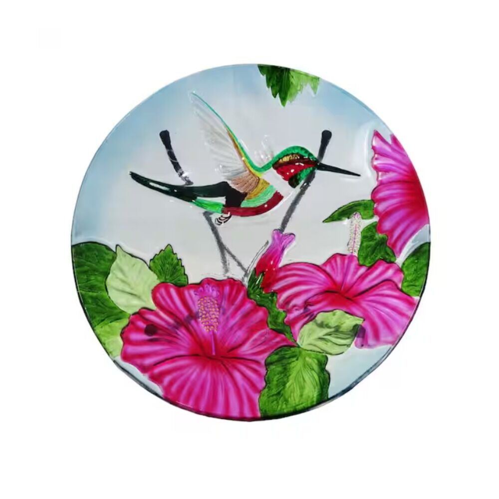 image of Glass Hummindbird Birdbath, 18 in