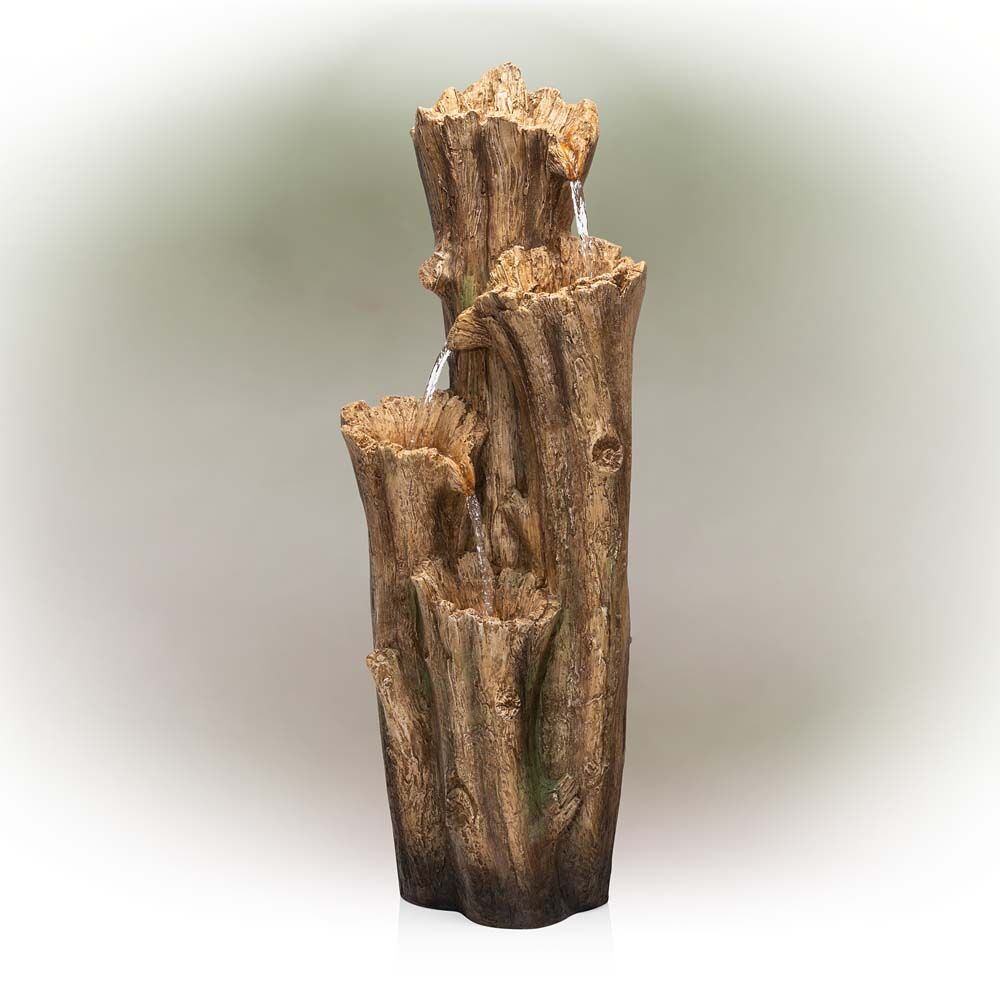 image of 4 Tiered Cascading Tree Bark Water Fountain with LED Lights