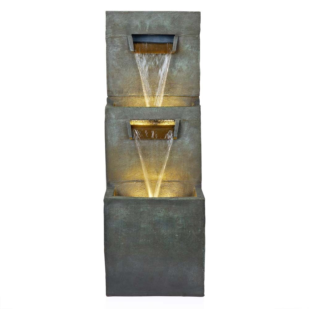 image of 2 Tiered Polyresin Modern Stone Wall Fountain